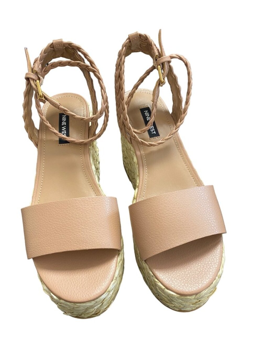 NINE WEST Womens Keily Platform Wedge Sandals Light Natural Size 7.5M NIB